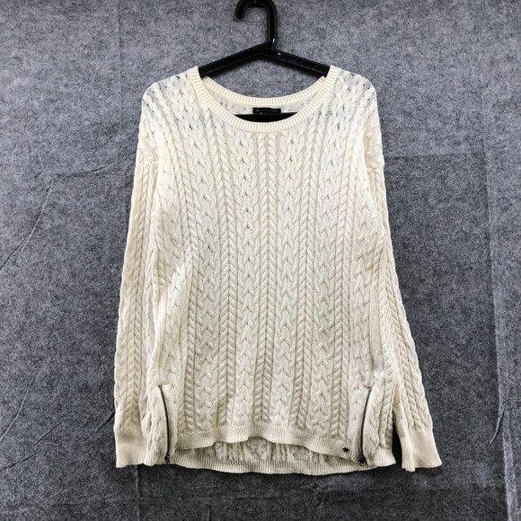 American Eagle Outfitters Sweaters - American Eagle Ivory Cable Knit Sweater Side Zip Wool Cotton Womens XL Slouchy